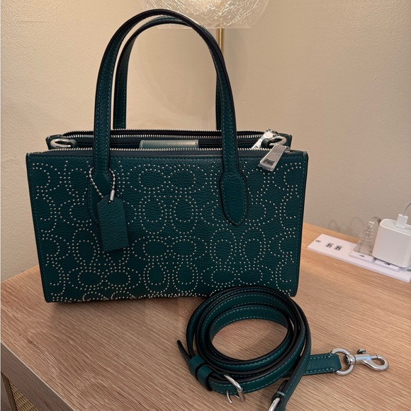 Handbags - NWT COACH Shoulder Bag Signature Rivet Nina Small Tote Bag Emerald GREEN